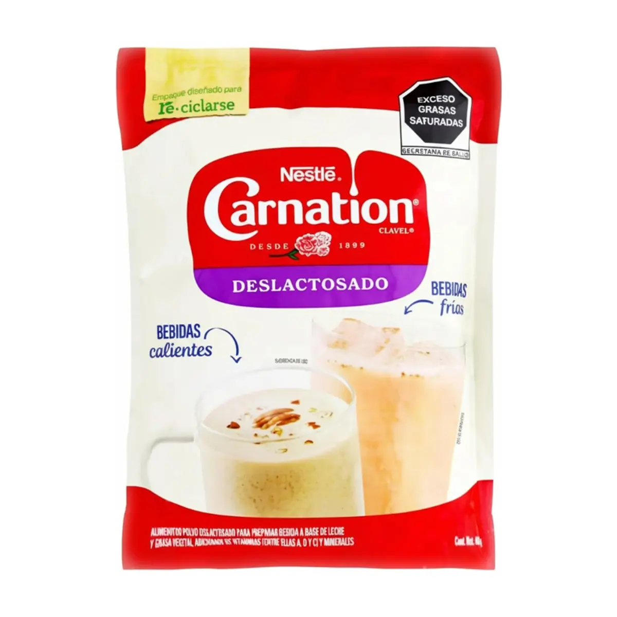 Alimento en polvo deslactosado para preparar bebidas a base de leche y grasa vegetal, adicionado con vitaminas y minerales Nestlé Carnation (460 g / 1 Lb)