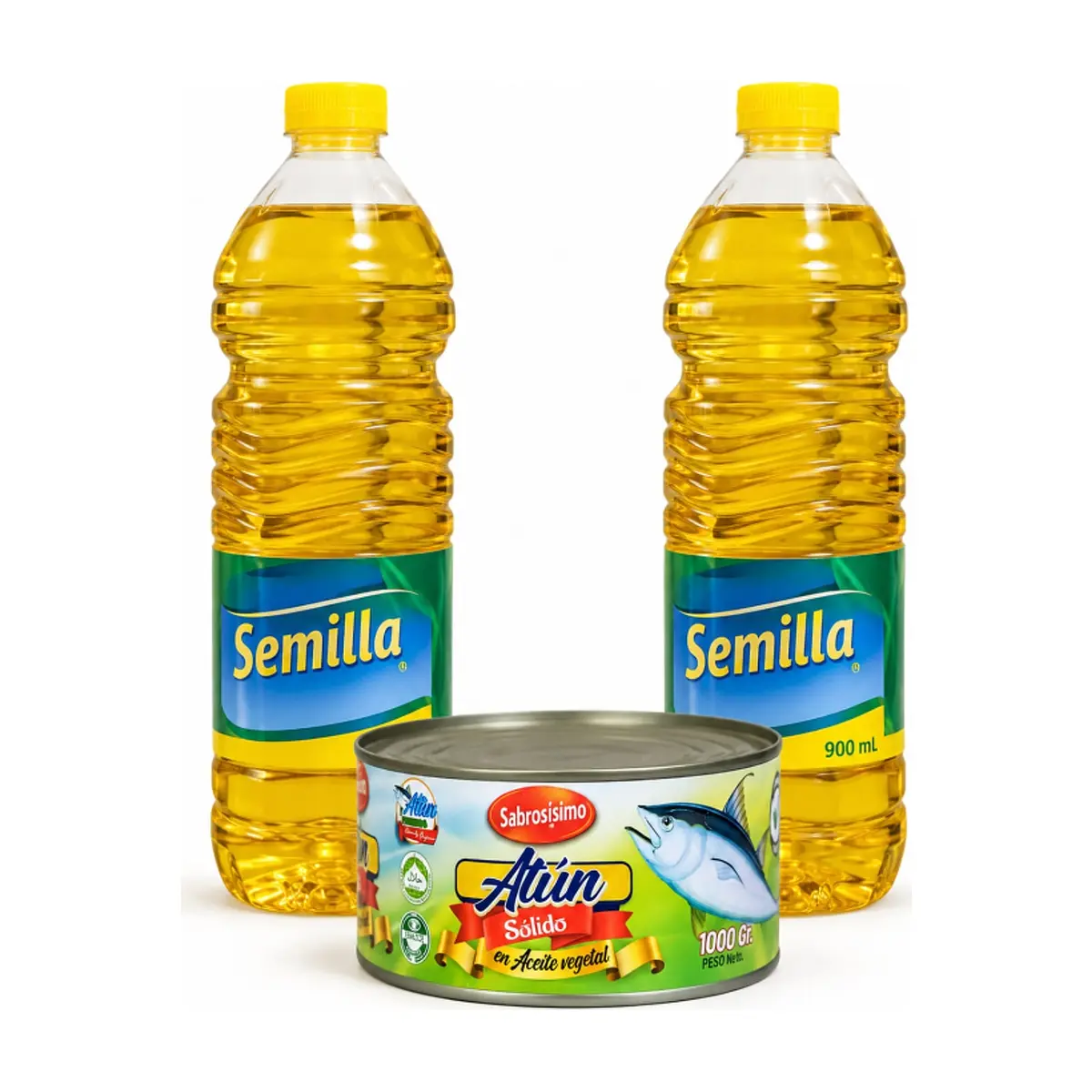 Combo Aceite vegetal mezcla de soya y palma Semilla (2 x 900 ml) + Trozos de atún en aceite Sabrosísimo (1 kg / 2.2 lb) - Imagen 1
