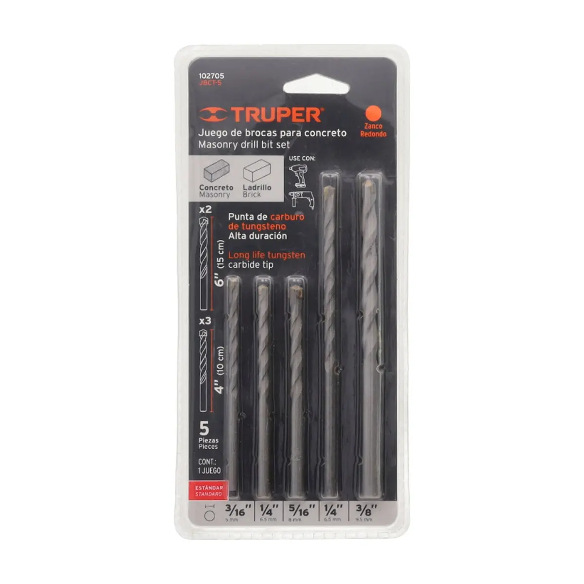 Juego de 5 brocas para concreto Truper JBCT-5
