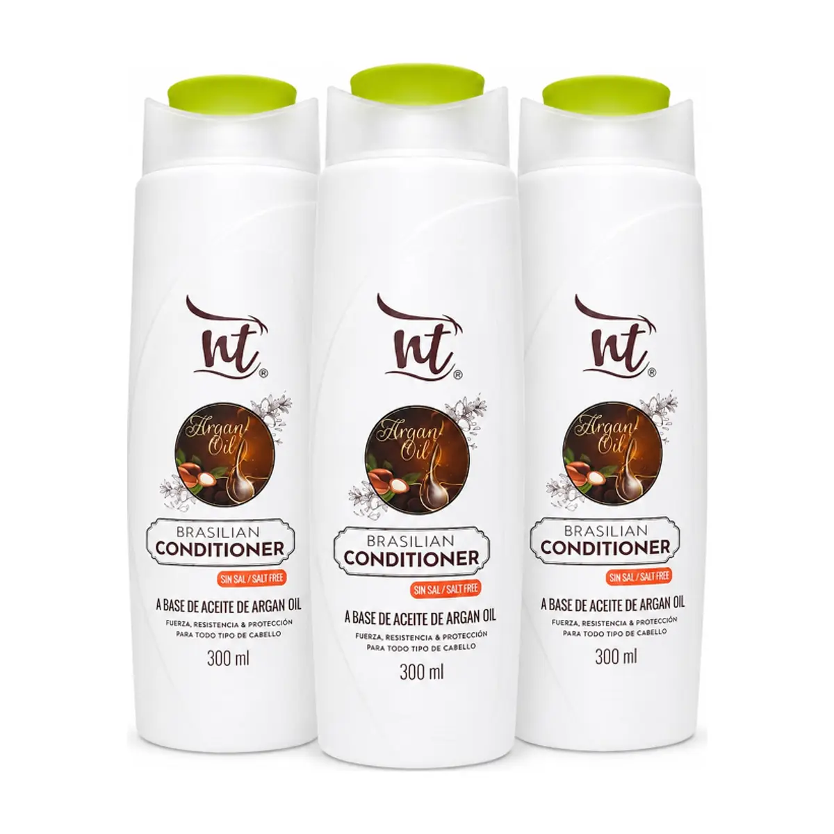 Acondicionador sin sal a base de aceite de argán Brazilian NT (3 x 300 ml / 10.1 fl.oz)