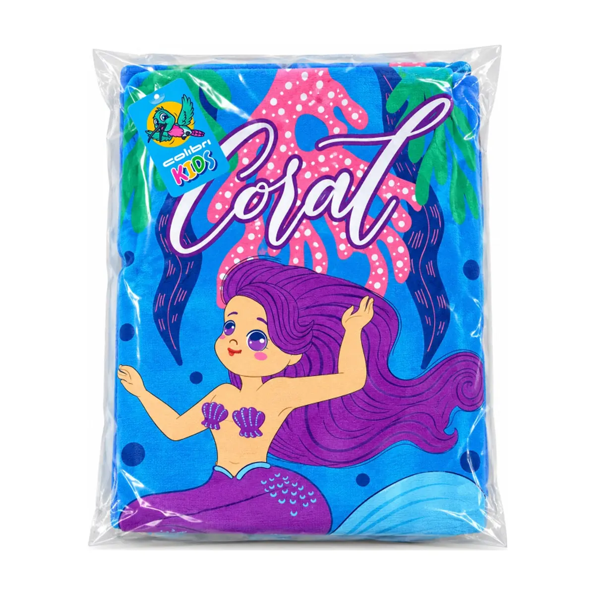 Toalla azul de sirena 70 cm x 140 cm Colibrí - Thumbnail 2