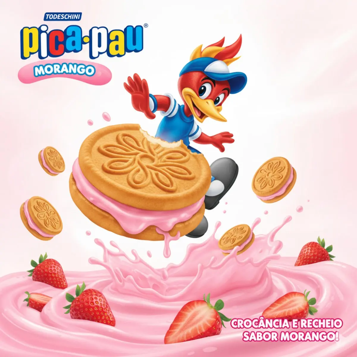 Galletas de vainilla con relleno sabor a fresa Pica Pau Todeschini (6 x 115 g / 4 oz) - Thumbnail 5