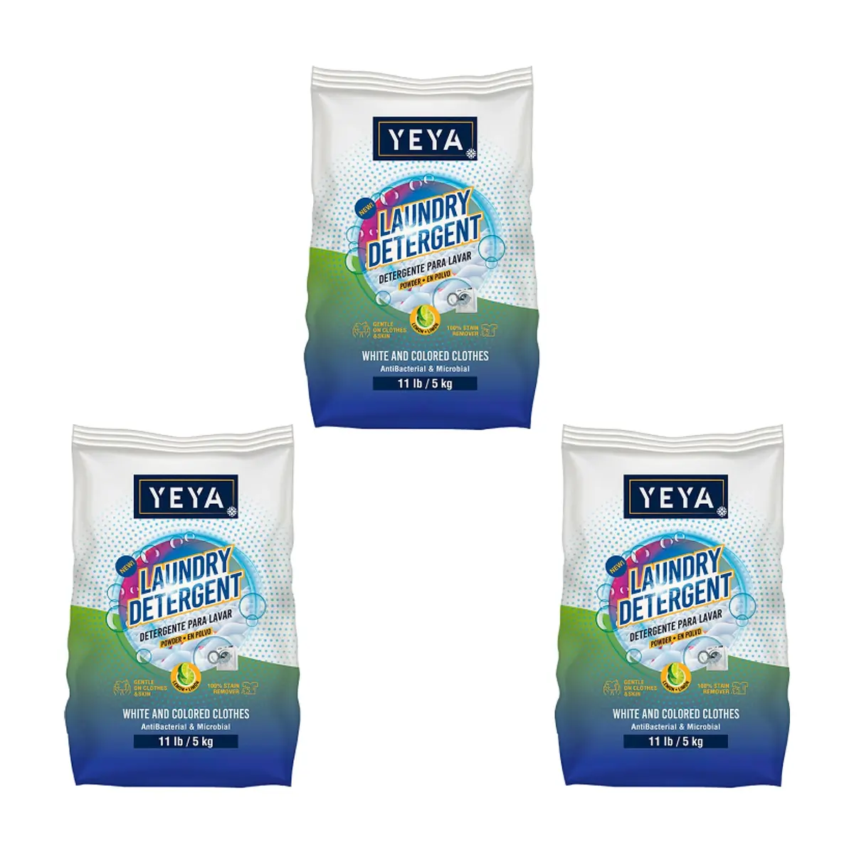 Detergente en polvo con aroma a limón Yeya (3 x 5 kg / 11 lb)