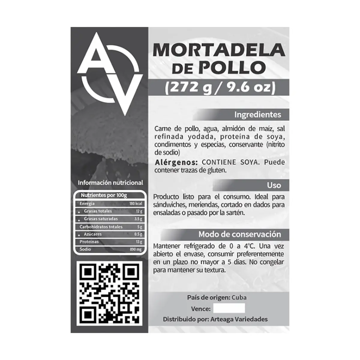 Mortadella de pollo Arteaga Variedades (272 g / 9.6 oz) - Miniatura 2