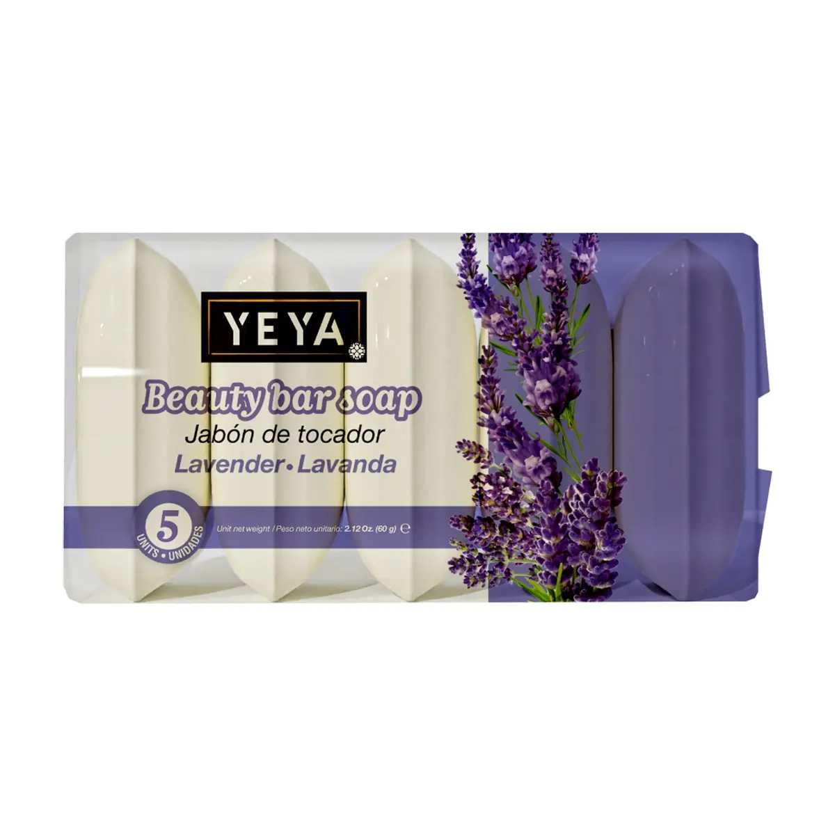 Jabón de tocador de lavanda YEYA (5 x 60 g / 2.12 oz) - Imagen 1
