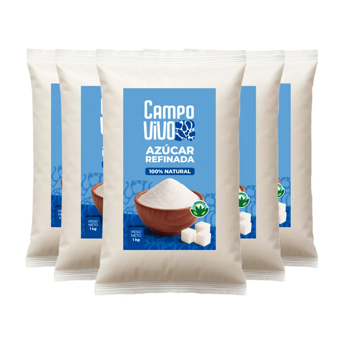 Azúcar blanca refinada Campo Vivo (5 x 1 kg / 2.2 lb)