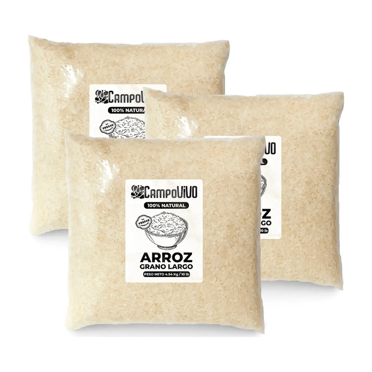 Arroz de grano largo Campo Vivo (3 x 4.54 kg / 10 lb)