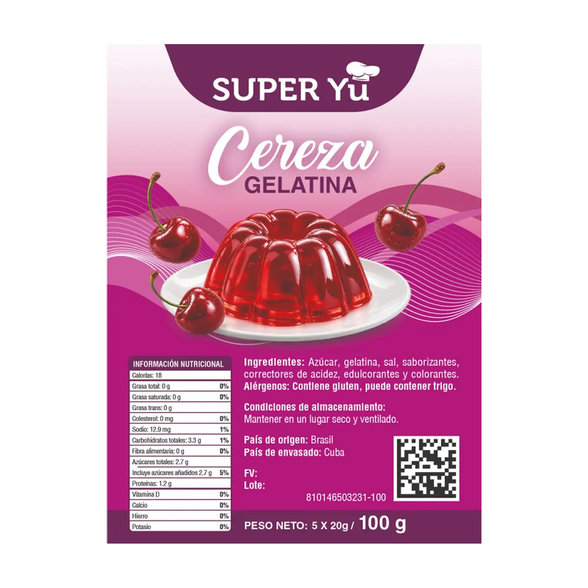 Gelatina sabor cereza Super Yu (100 g / 3.53 oz) - Thumbnail 2