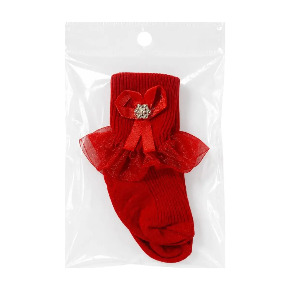 Par de calcetines con tul color rojo para bebé Baby Luna (Talla 0-1 mes) - Thumbnail 2