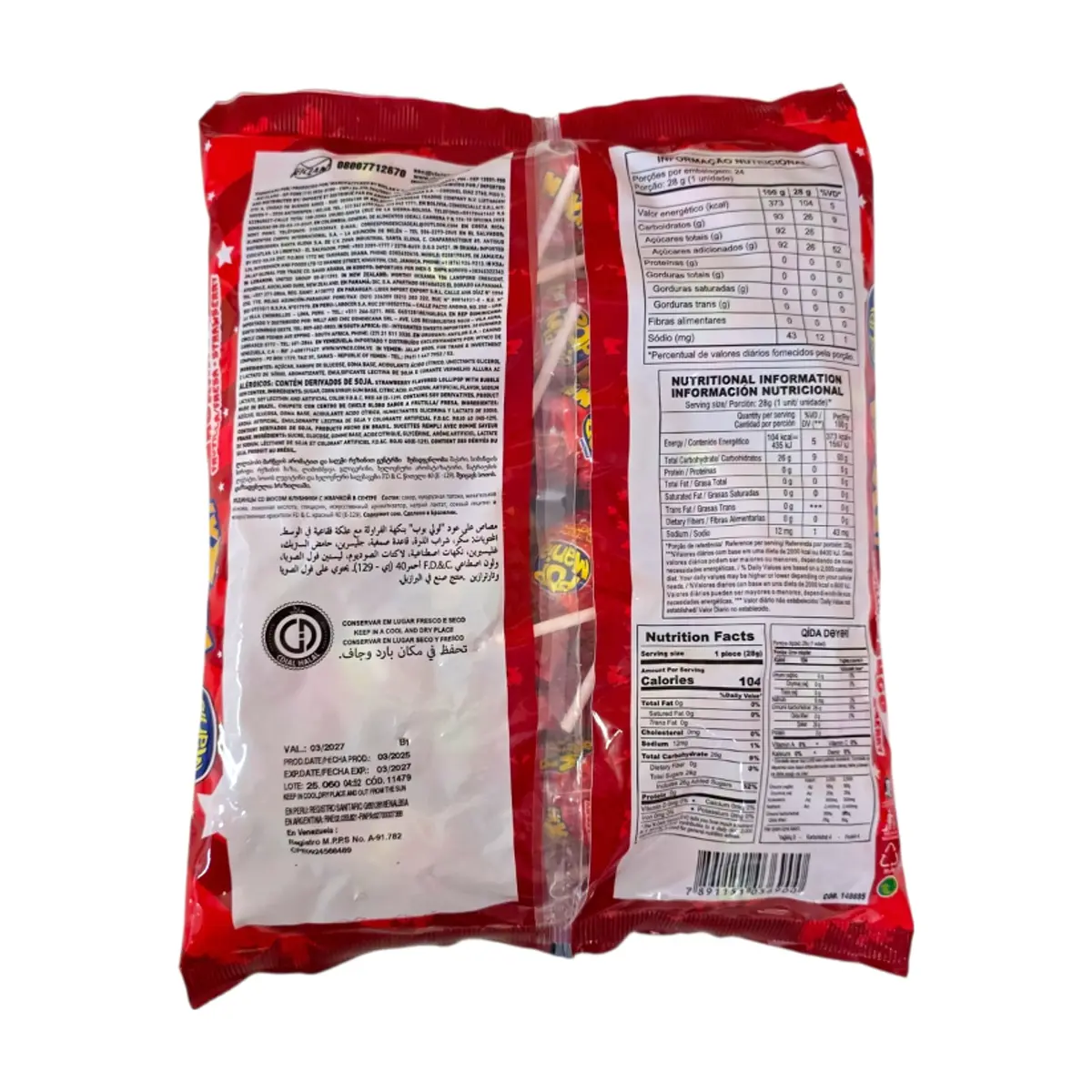 Chupa chupa sabor fresa con relleno de chicle Pop Mania Maxxi (672 g / 1.48 lb) - Thumbnail 2