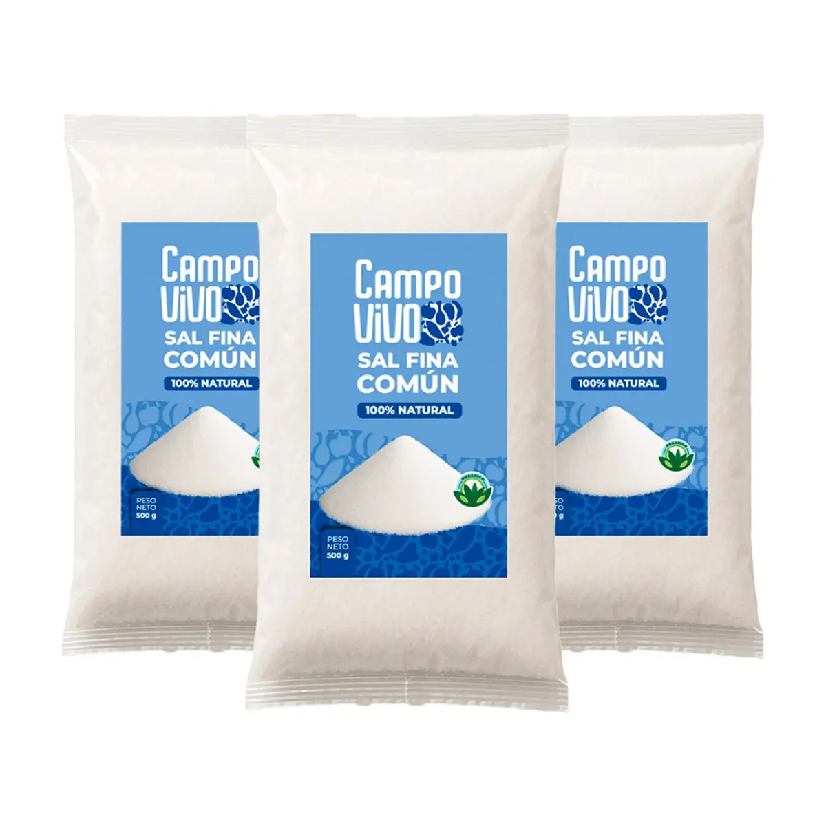 Sal fina común Campo Vivo (3 x 500 g / 1.1 lb)