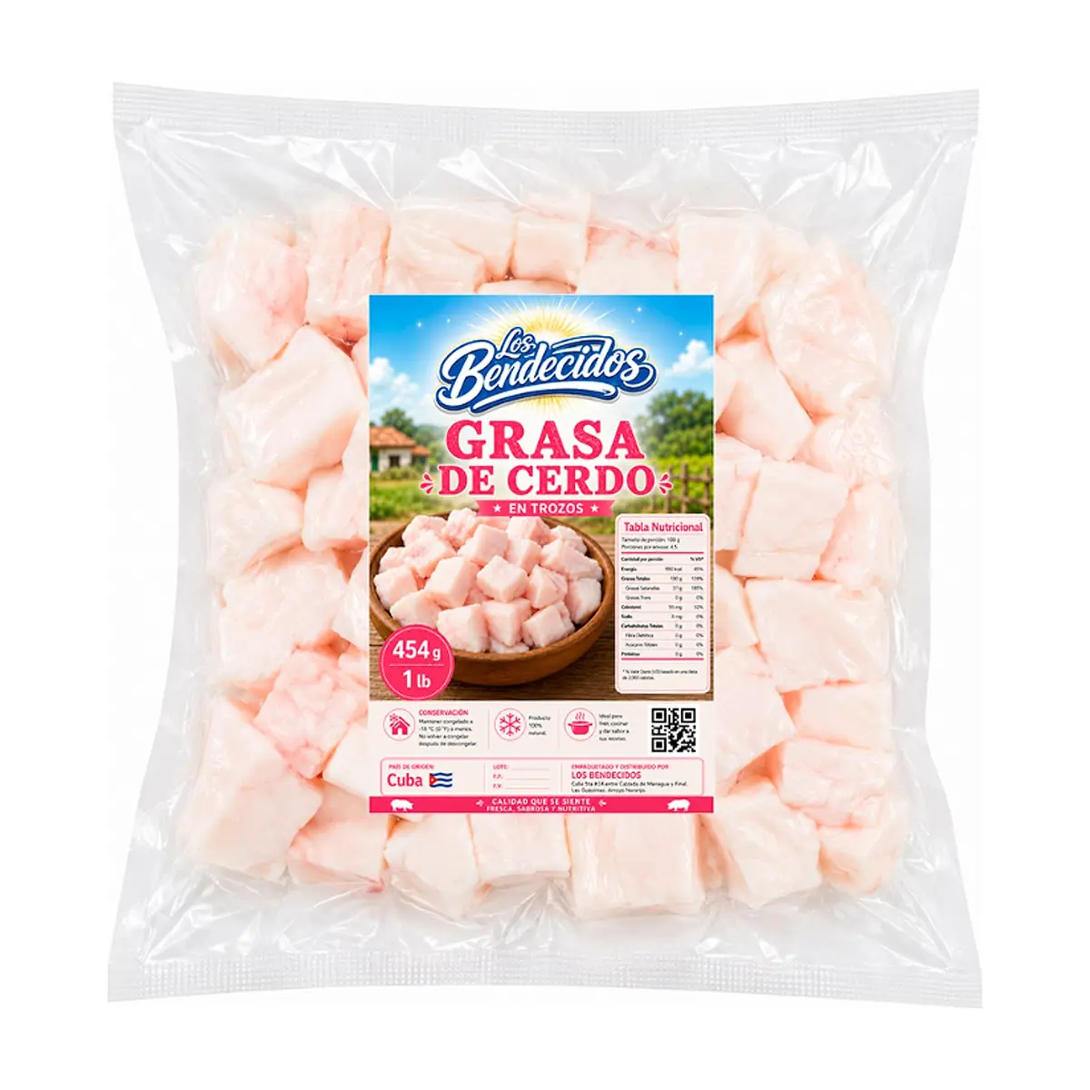 Grasa de cerdo en trozos Los Bendecidos (454 g / 1 lb)
