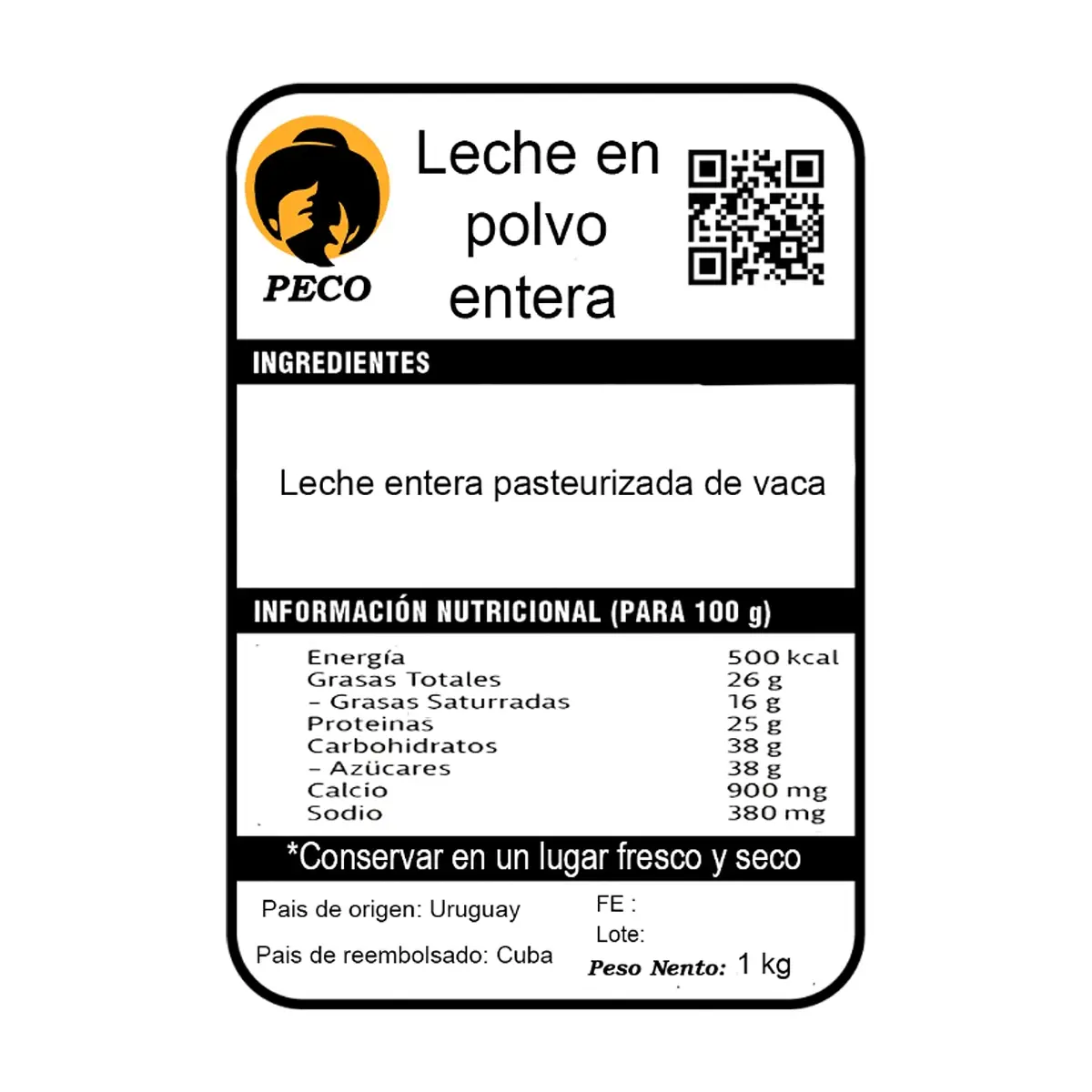 Leche en polvo entera Peco (1 kg / 2.2 lb) - Thumbnail 3
