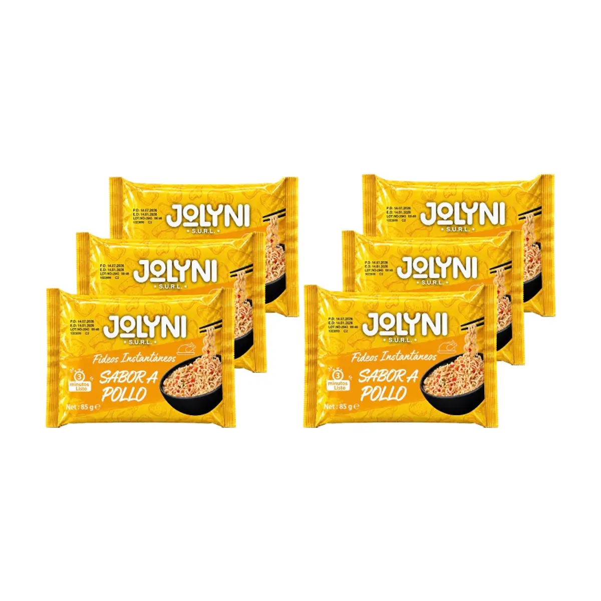 Sopa de fideos instantáneos sabor pollo Jolyni (6 x 85 g / 3 oz)
