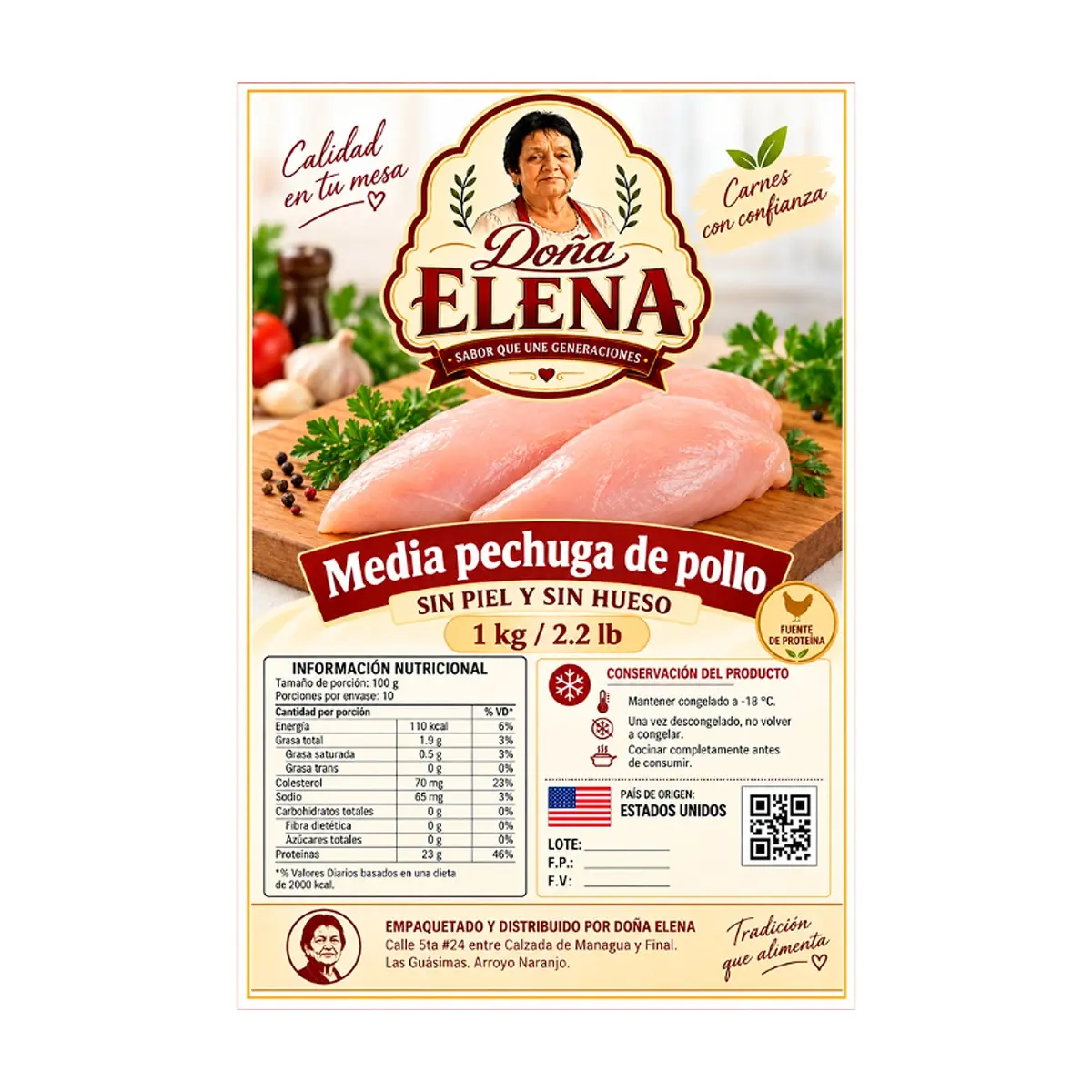 Media pechuga de pollo sin piel y sin hueso Doña Elena (1 kg / 2.2 lb) - Thumbnail 2