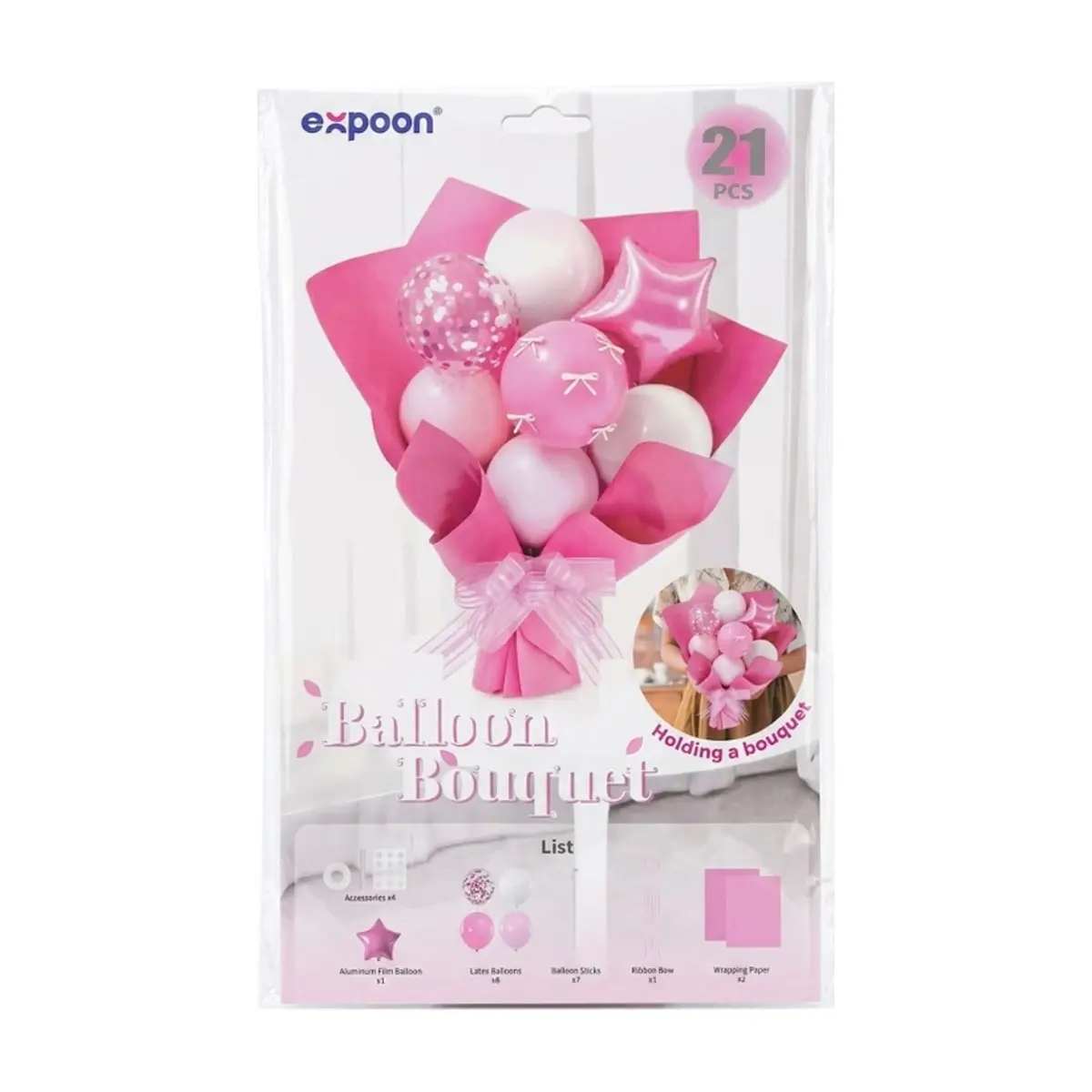 Set de globos rosado y blanco Expoon (21 u)
