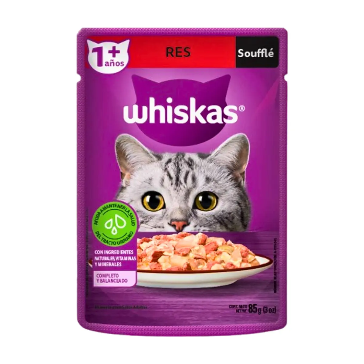 Alimento húmedo de res en soufflé para gato Whiskas (85 g / 3 oz)