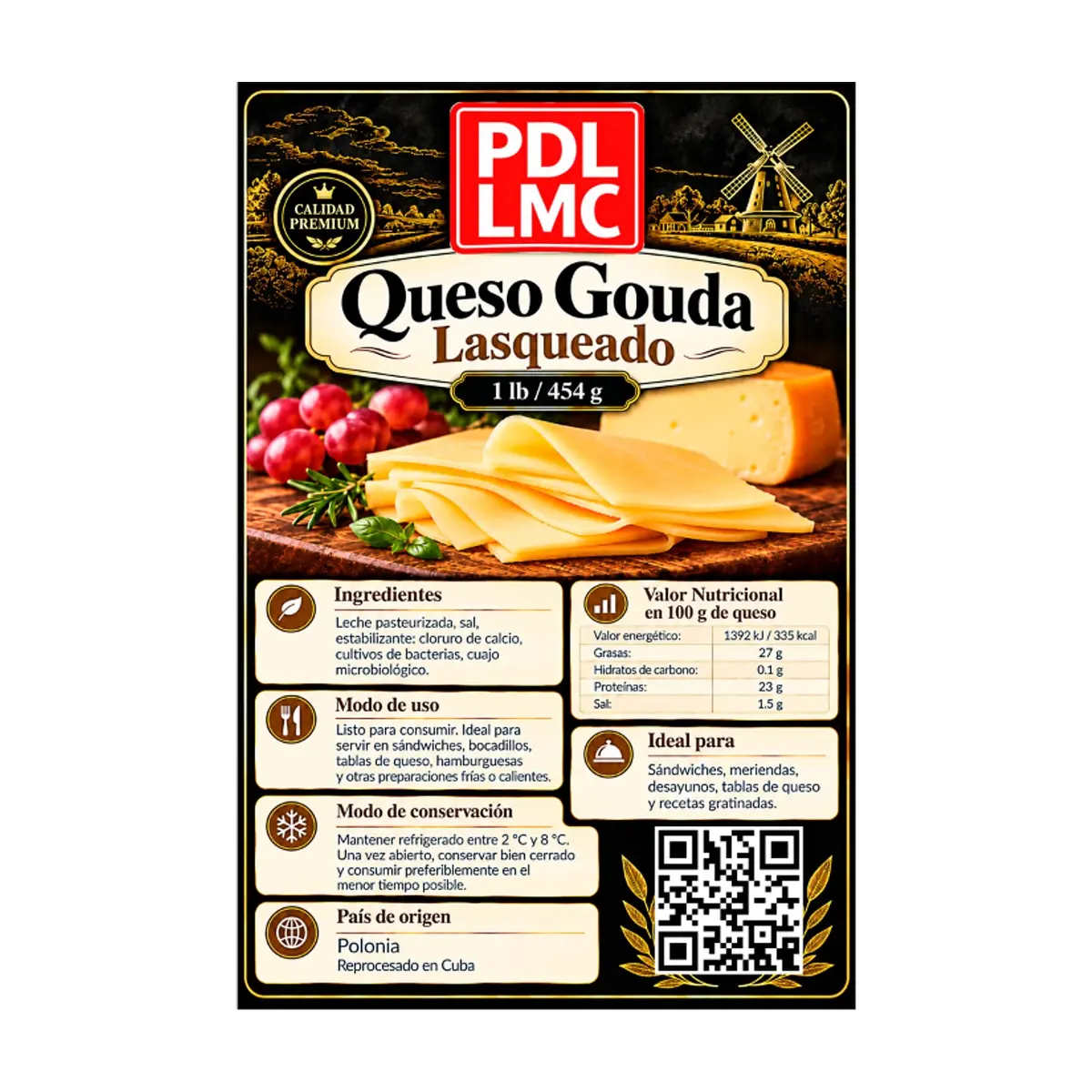 Queso gouda lasqueado PDL LMC (454 g / 1 lb) - Miniatura 3