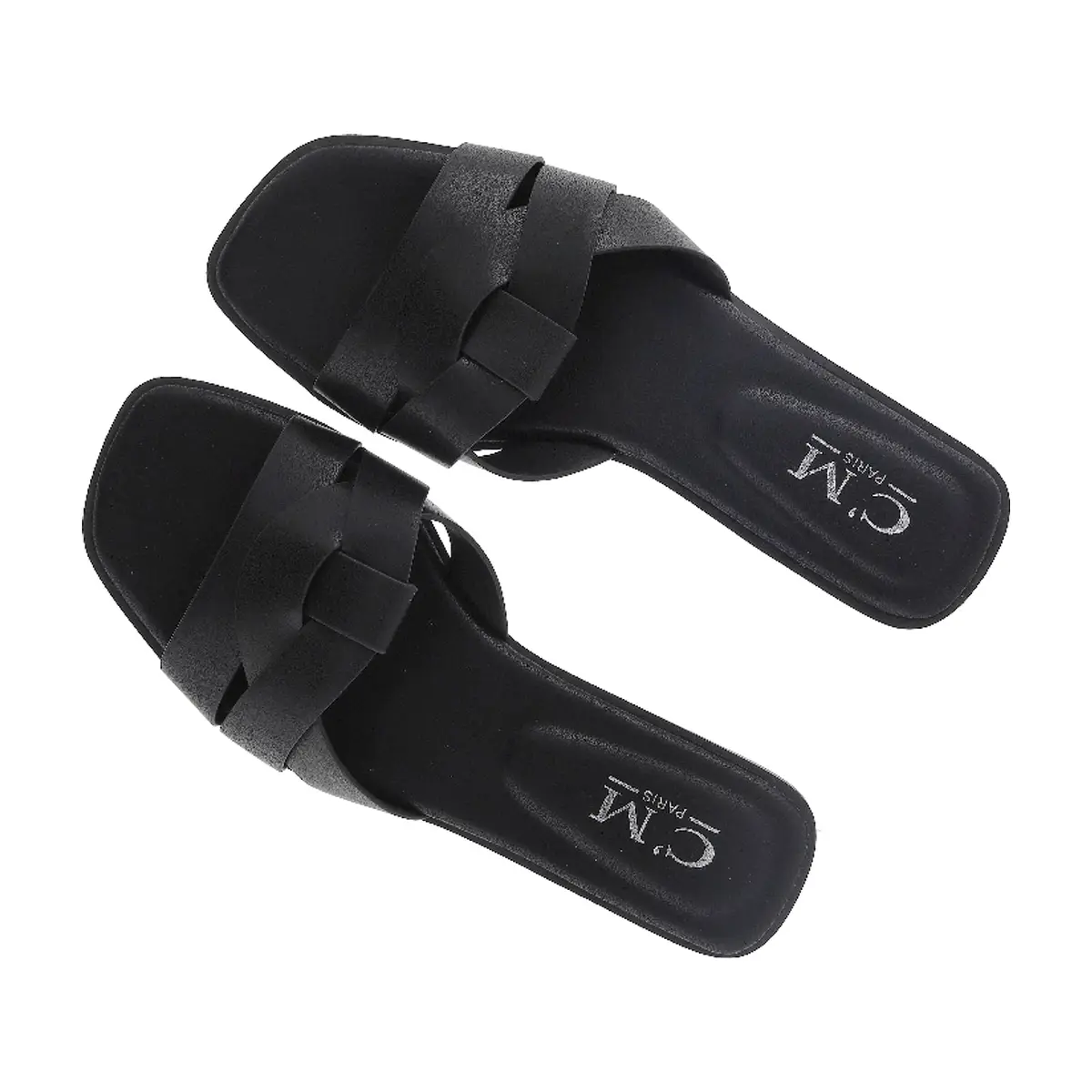 Sandalias planas negras de correas cruzadas y nudo para mujer CM PARIS (Talla 38) - Thumbnail 2