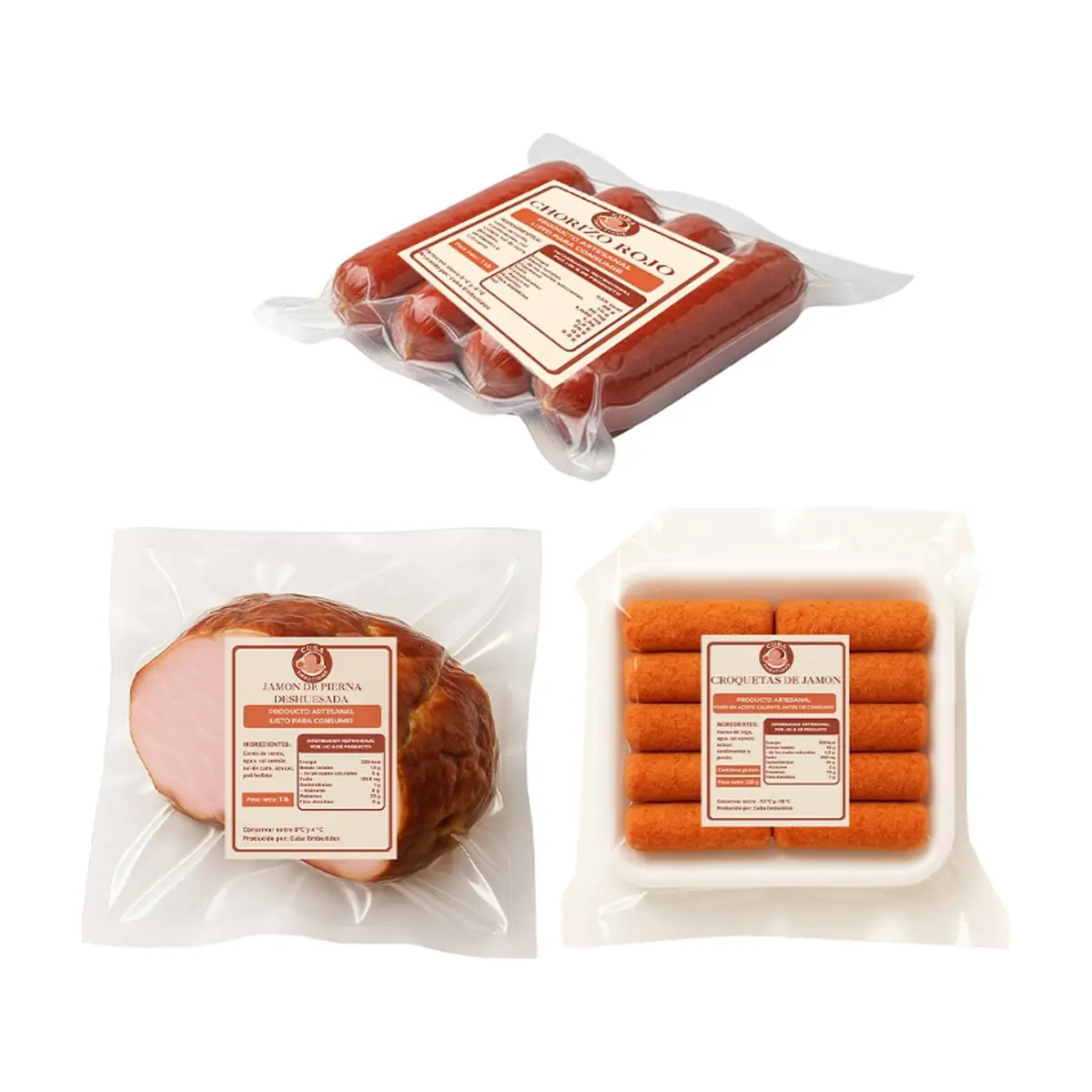 Chorizo rojo + Jamon de  pierna deshuesada + Croquetas de jamon