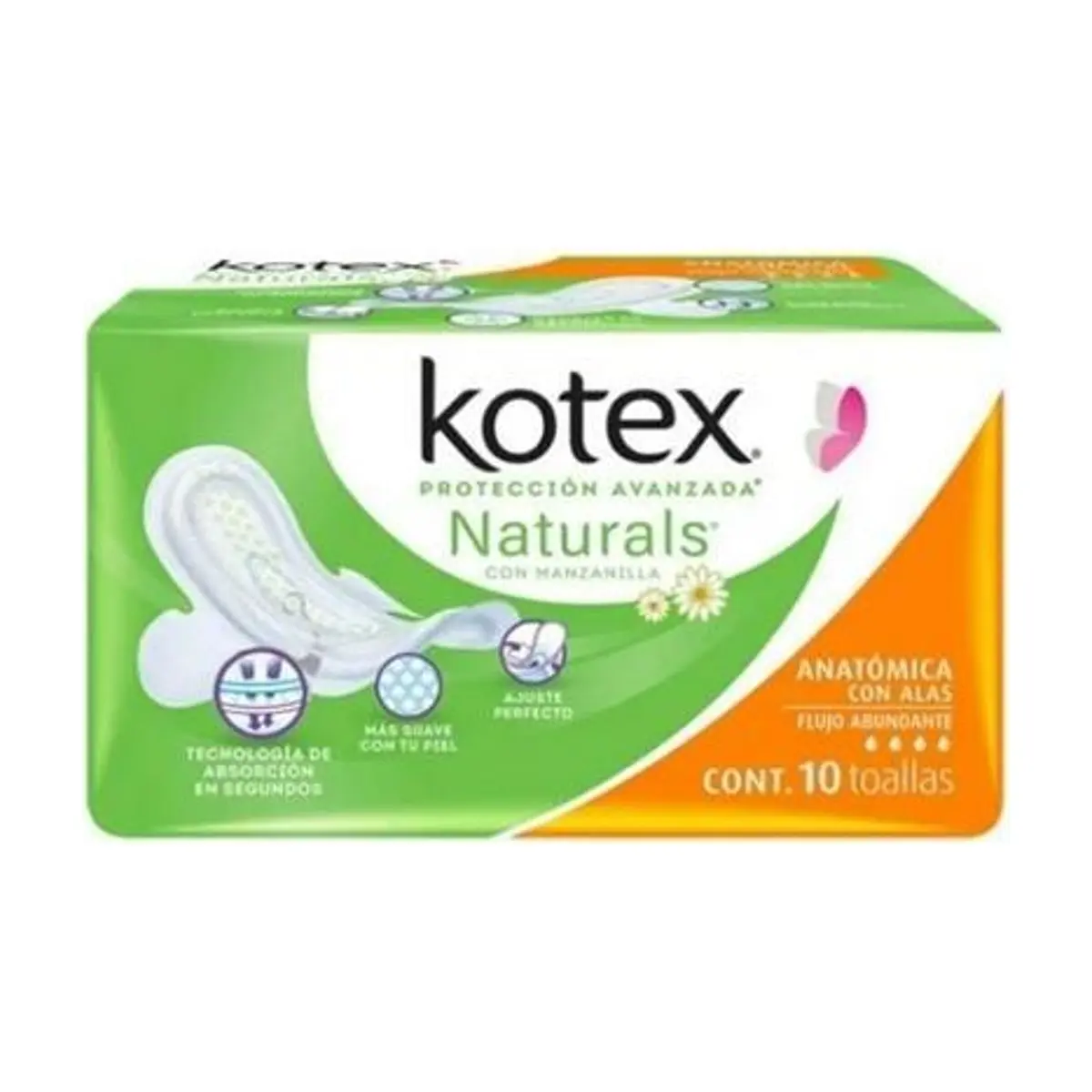 Toallas Femeninas Naturals Anatómica con Alas (10 u) KOTEX