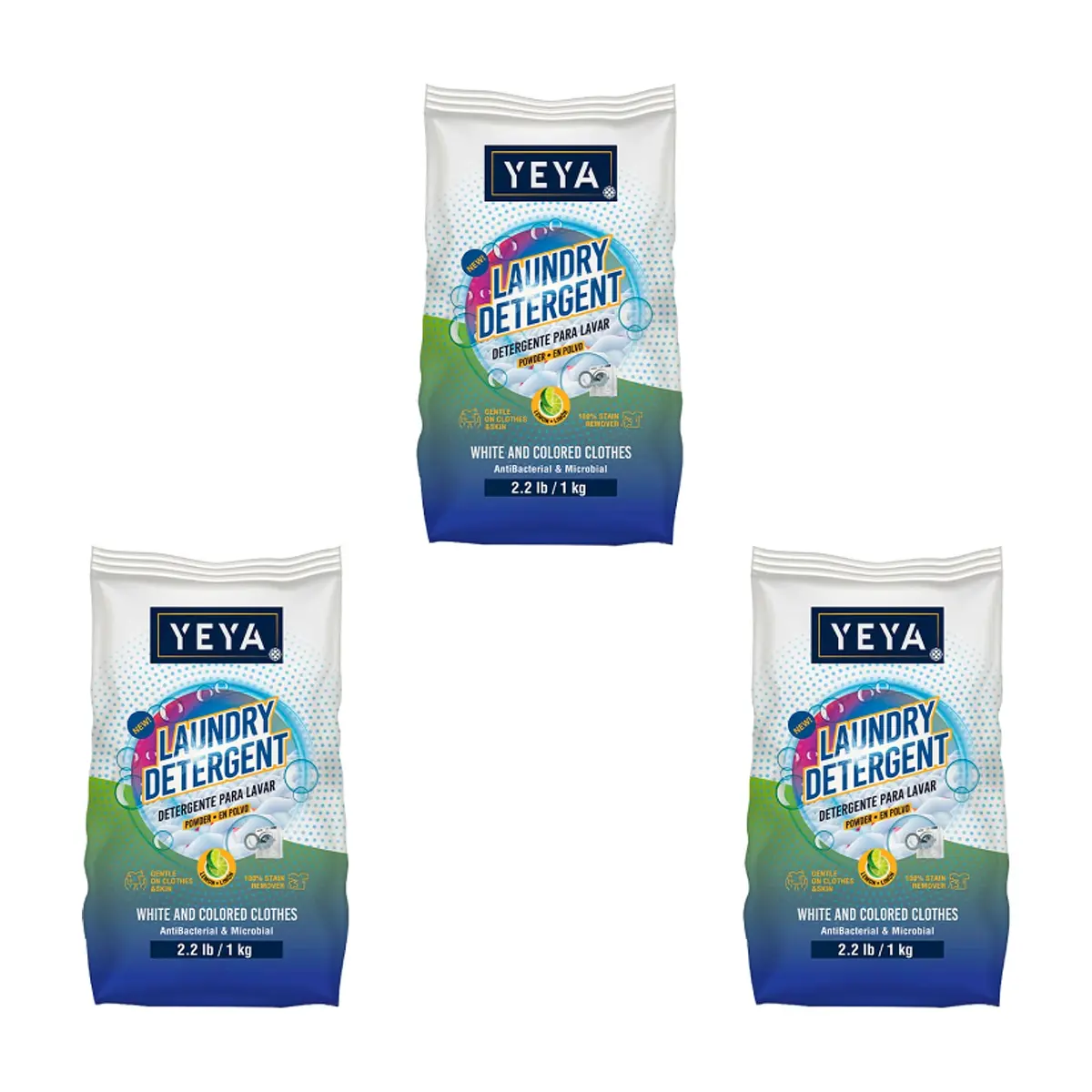 Detergente en polvo con aroma a limón YEYA (3 x 1 kg / 2.2 lb)