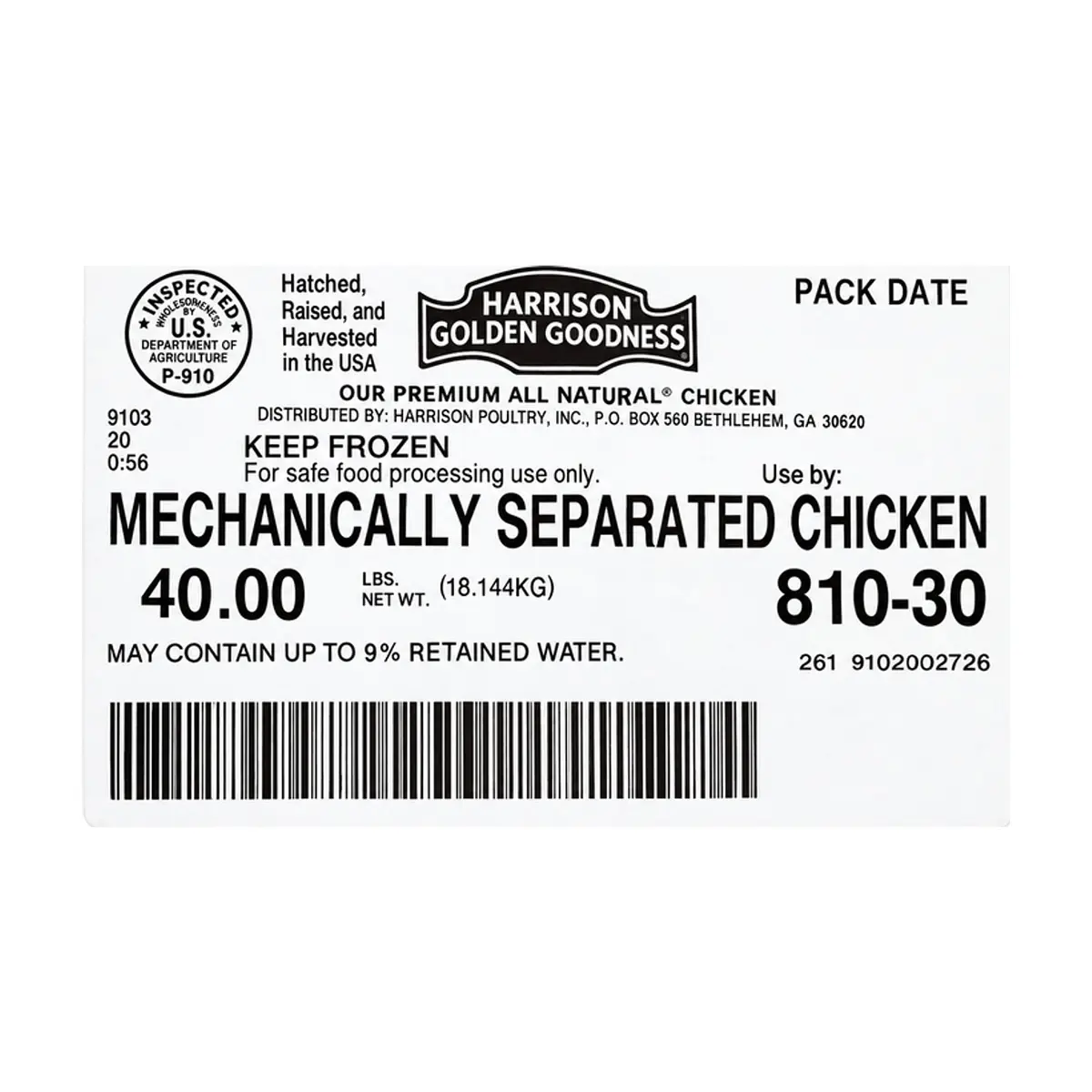 Caja de carne de pollo separada mecánicamente Harrison Golden Goodness (18.14 kg / 40 lb) - Thumbnail 2