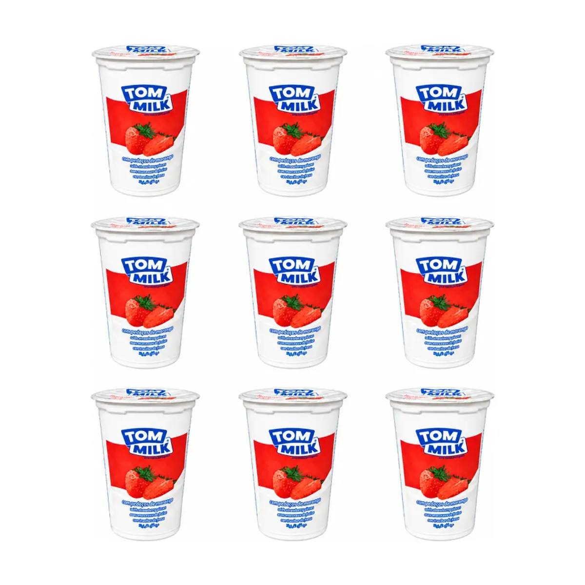 Yogurt pasteurizado sabor fresa con trocitos de frutas Tom Milk (9 x 500 g / 1.10 lb)