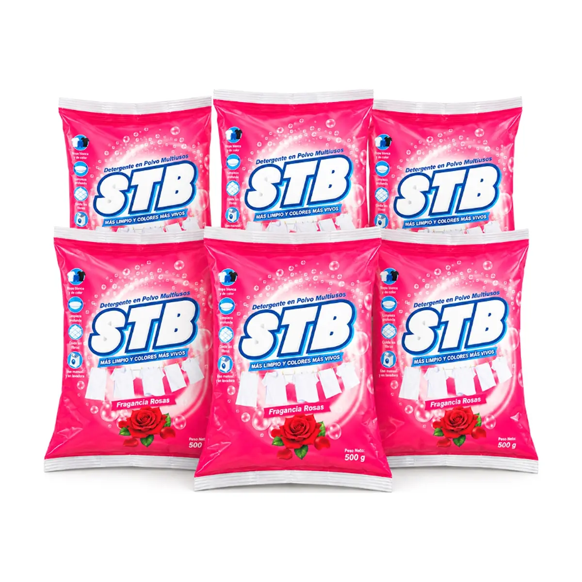 Detergente en polvo multiusos fragancia rosas STB (6 x 500 g / 1.1 lb)