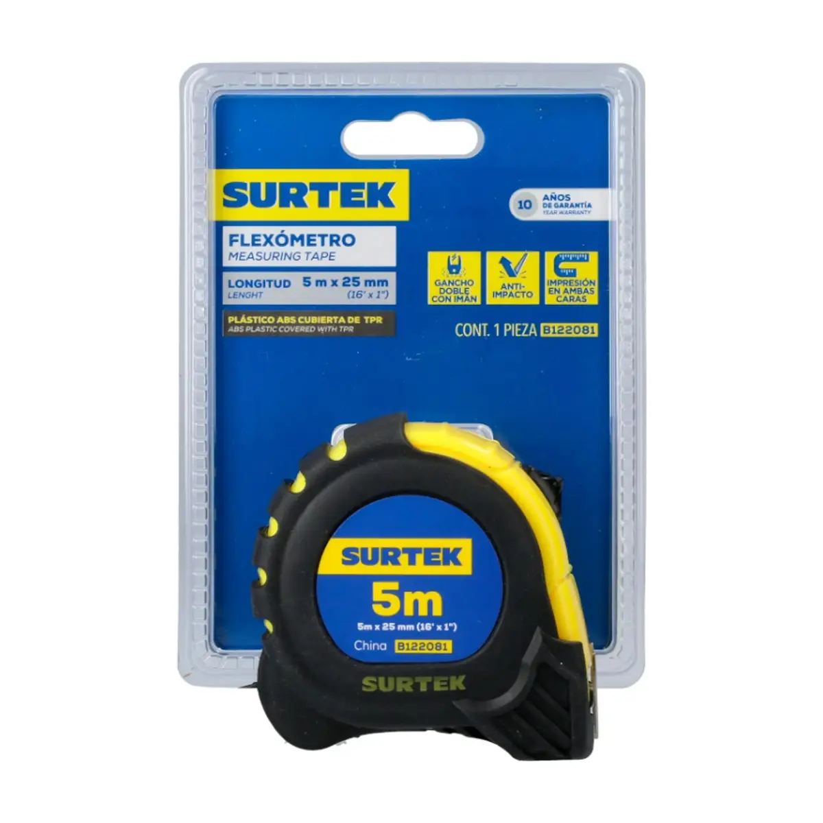 Flexómetro - Cinta métrica - con carcasa anti-impacto de 8 m Surtek B122082 - Thumbnail 2
