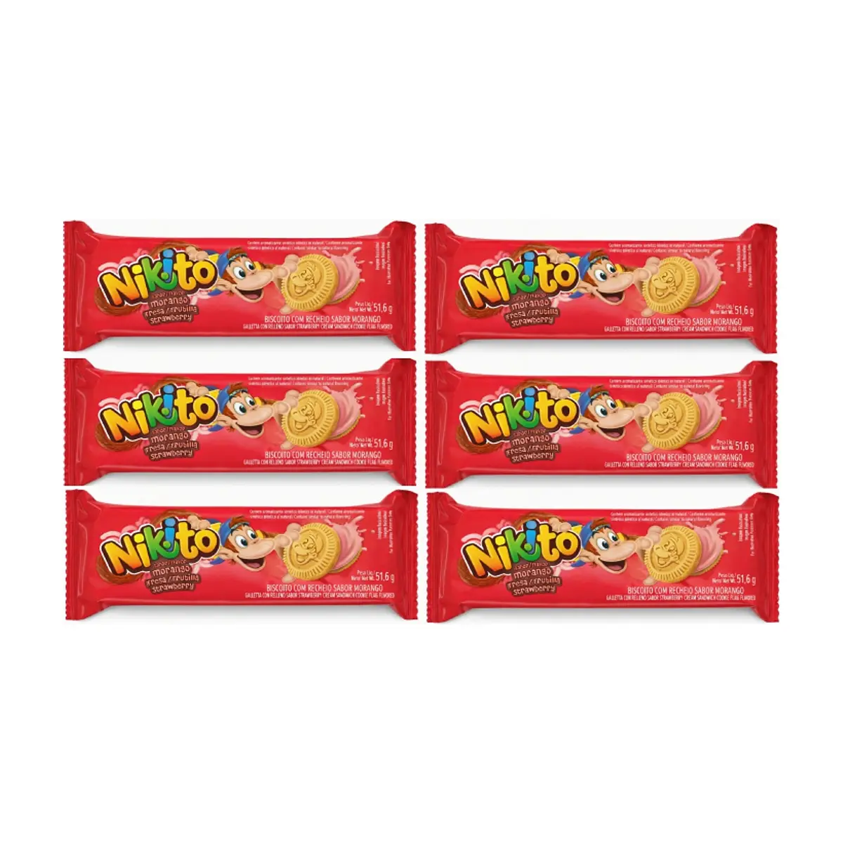 Galletas dulces con crema sabor fresa Nikito (6 x 51.6 g / 1.82 oz)