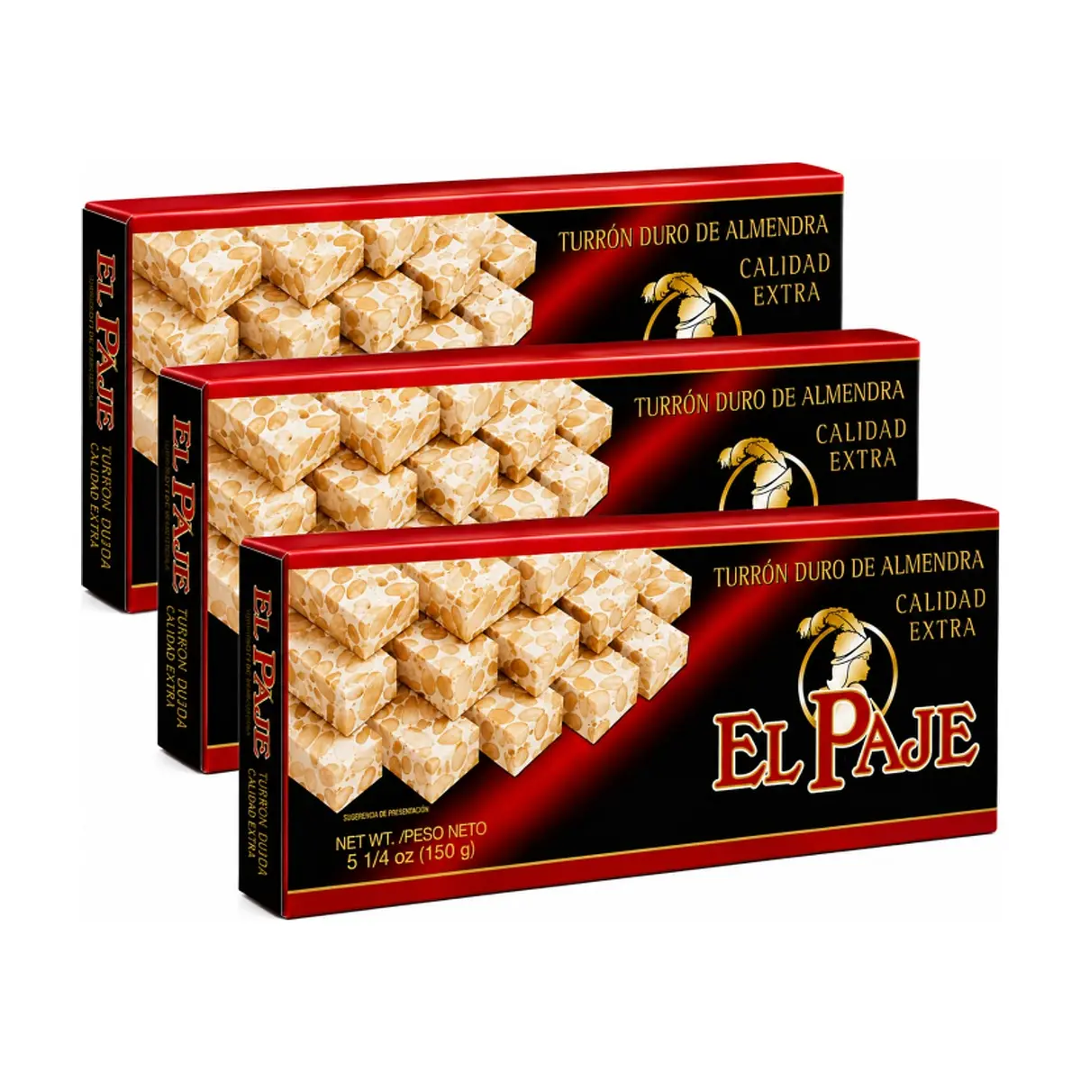 Turrón duro de almendra calidad extra El Paje (3 x 150 g / 5.25 oz)