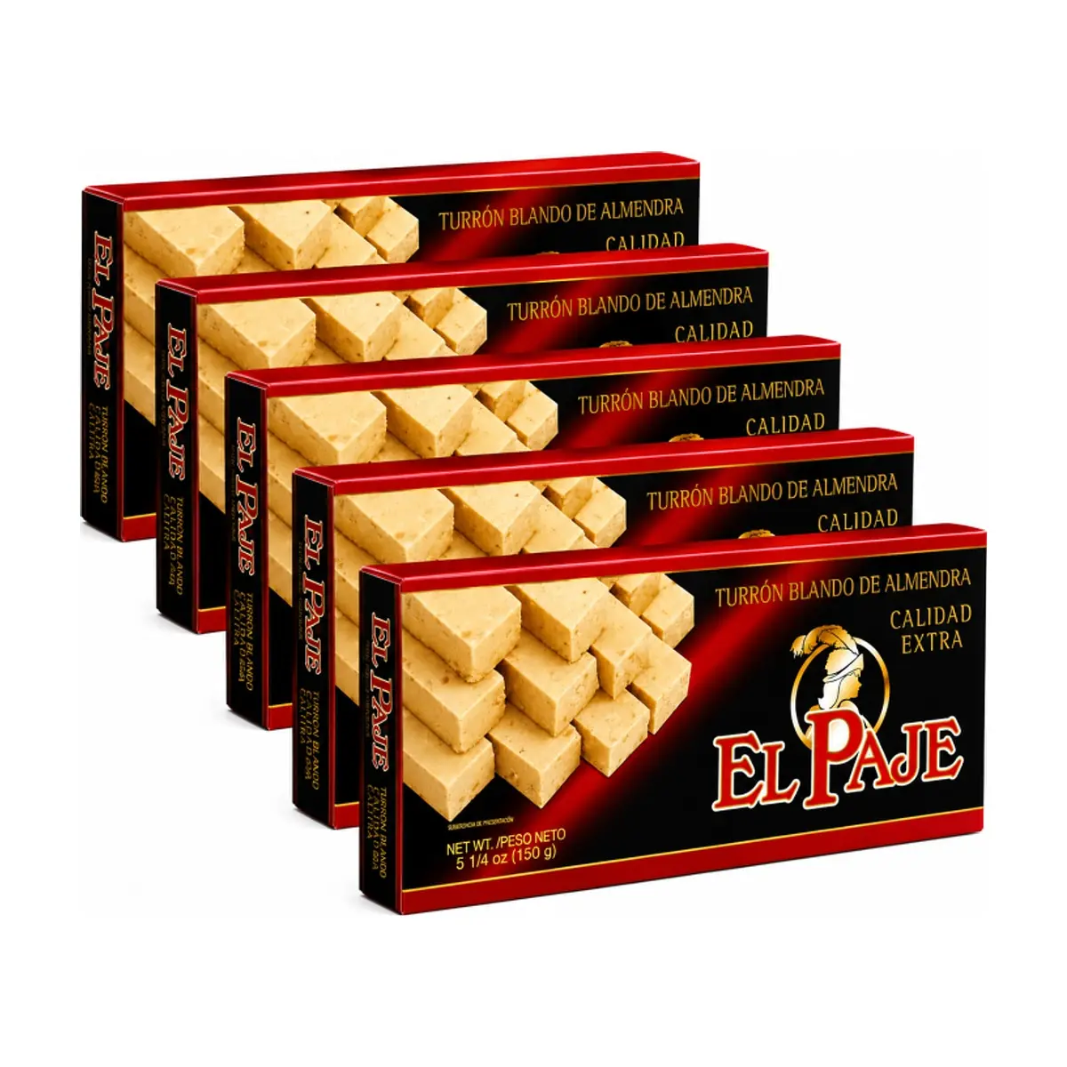 Turrón blando de almendra de calidad extra El Paje (5 x 150 g / 5.29 oz)