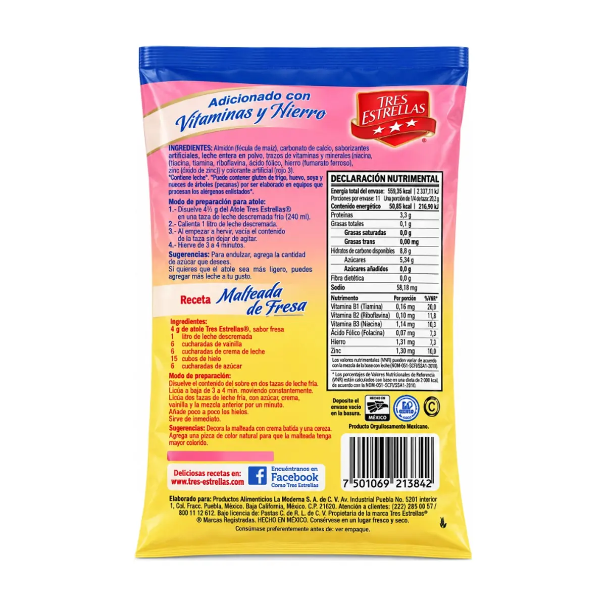 Fécula de maíz para preparar atole sabor fresa Tres Estrellas (47 g / 1.7 oz) - Thumbnail 2