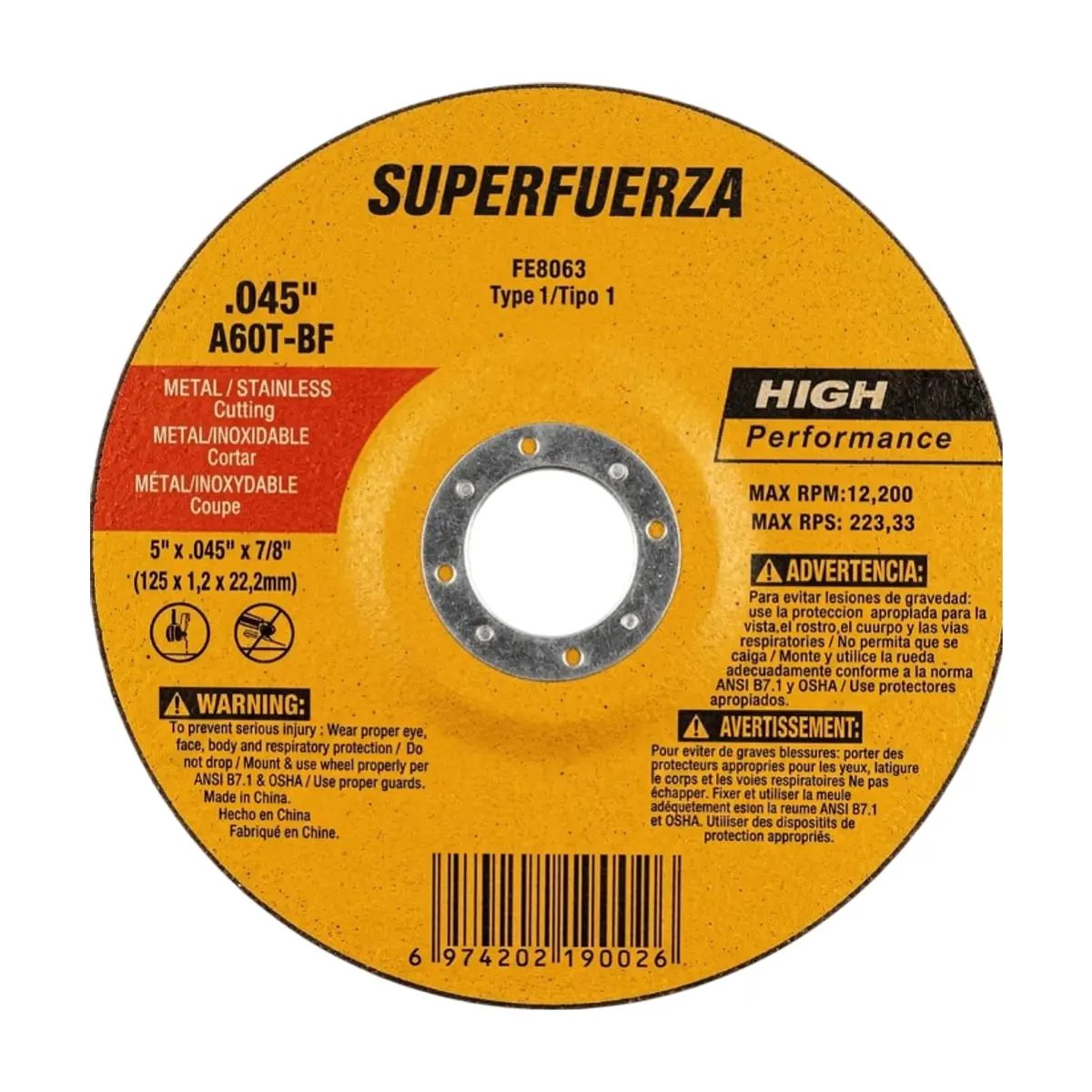 Disco de corte de metal 5" x 0.045" x 7/8" FE8063 Superfuerza