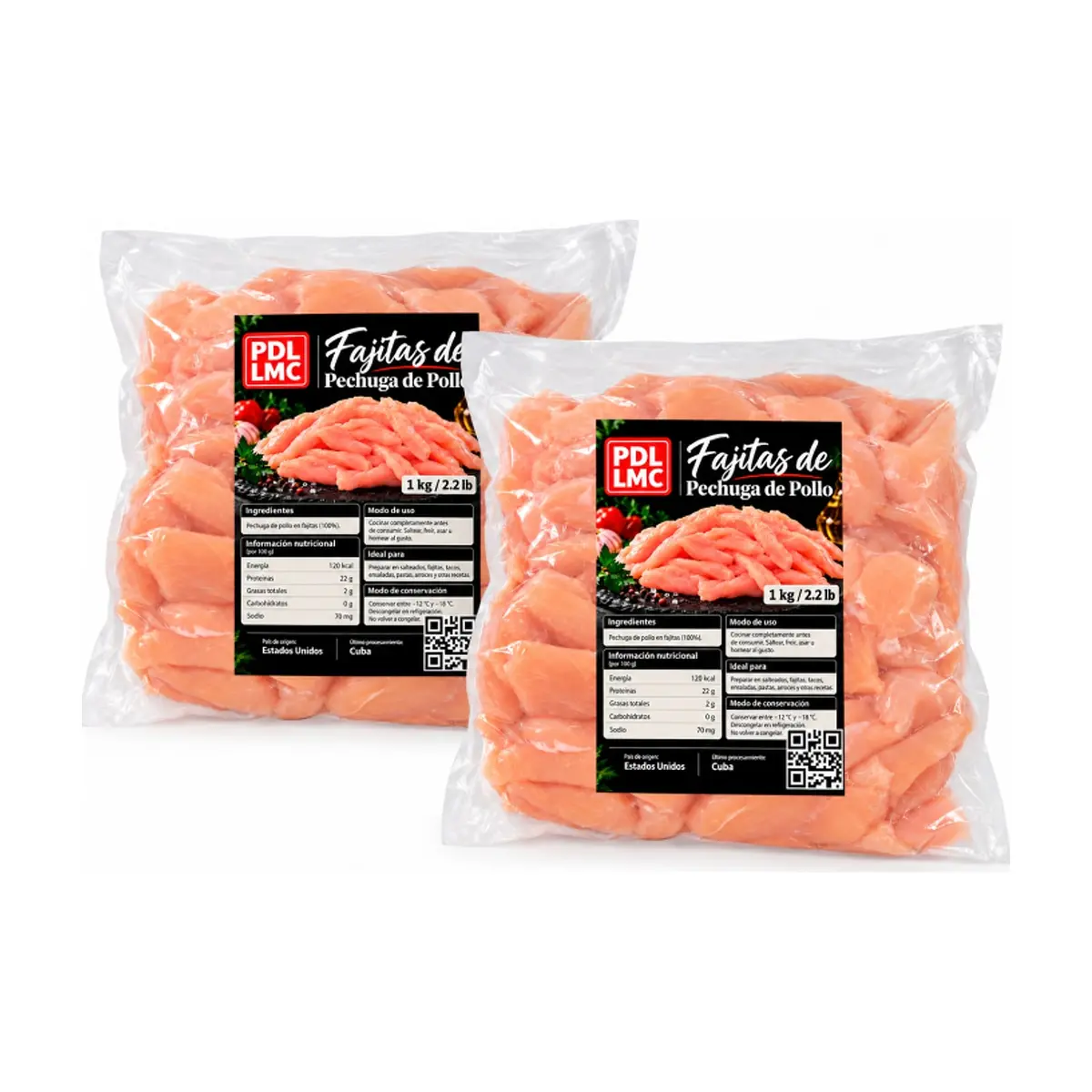 Fajitas de Pechuga de Pollo PDL LMC ( 2 x 1 kg / 2.2 lb) - Imagen 1