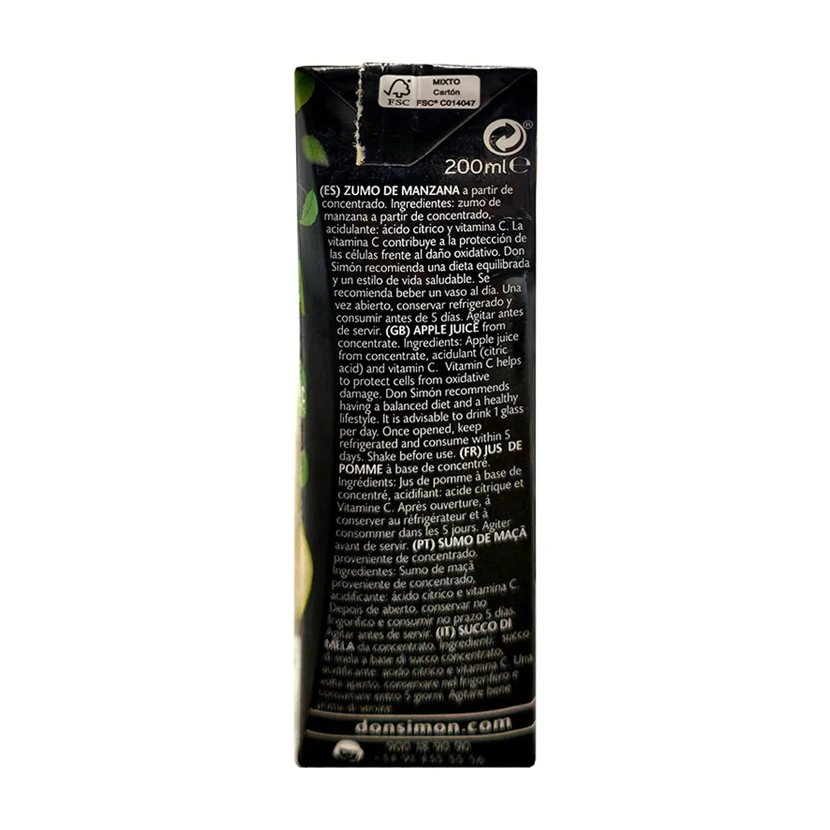 Zumo - jugo - de manzana enriquecido con vitamina C Don Simon (6 x 200 ml) - Miniatura 4
