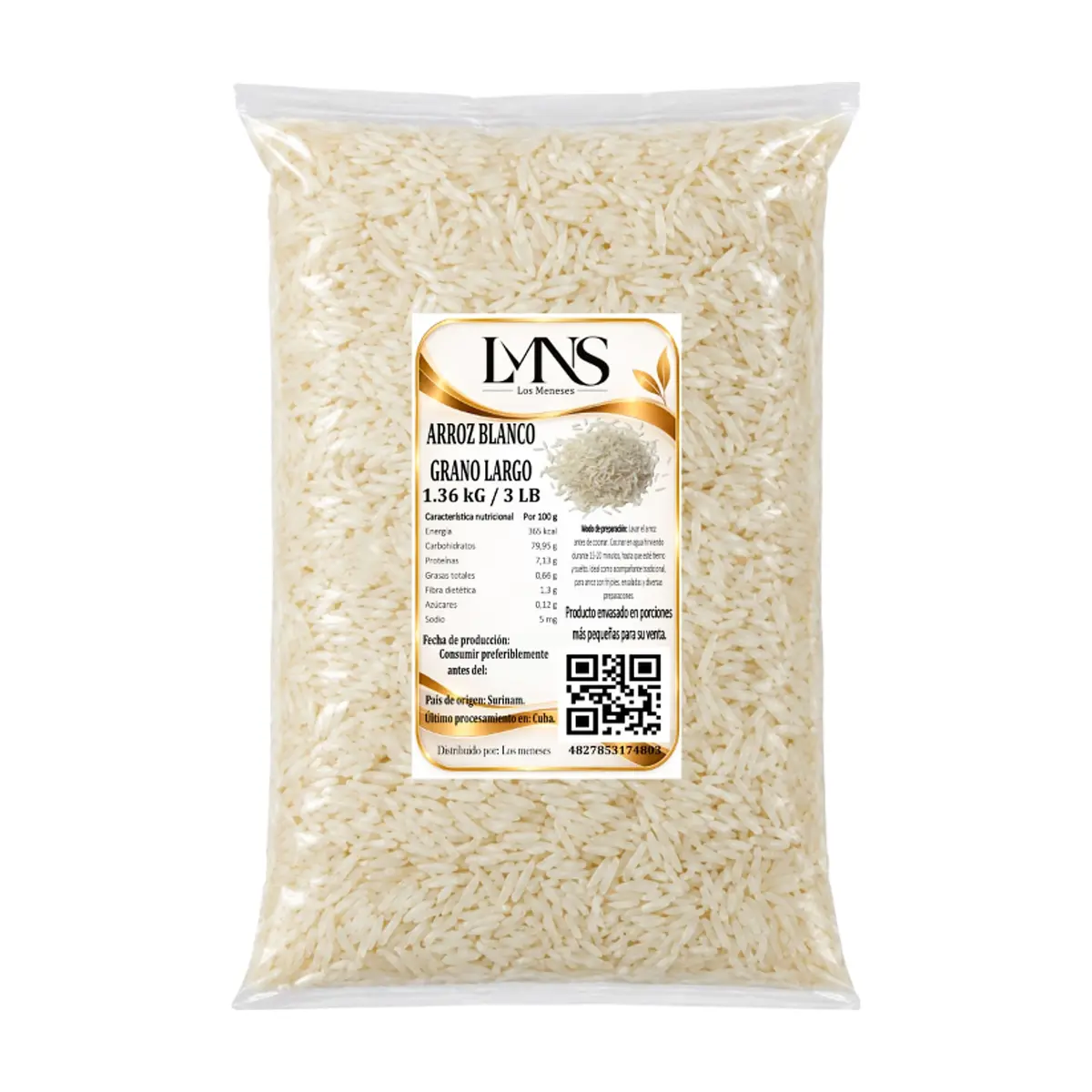 Arroz blanco grano largo Los Meneses (1.36 kg / 3 lb) - Imagen 1