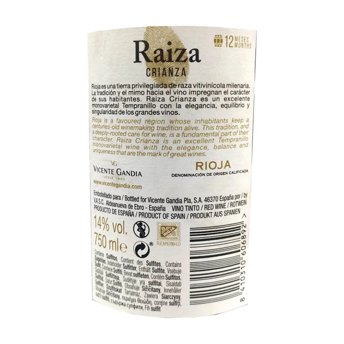 Vino tinto Rioja Crianza Raiza (750 ml) - Thumbnail 3