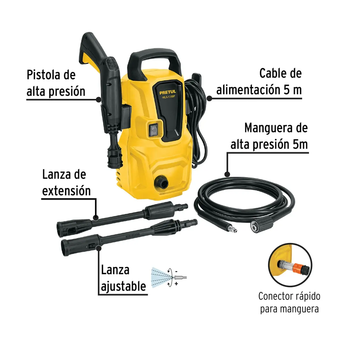 Hidrolavadora eléctrica 1350 PSI Pretul HILA-1350P - Thumbnail 4