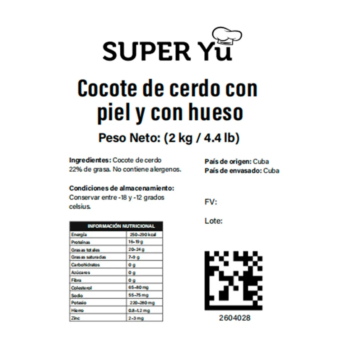 Cocote de cerdo con piel y con hueso Super Yu (2 kg / 4.4 lb) - Miniatura 3