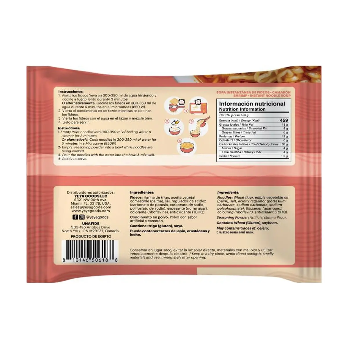 Sopa instantánea de fideos con sabor a camarón YEYA (75 g / 2.6 oz) - Thumbnail 2