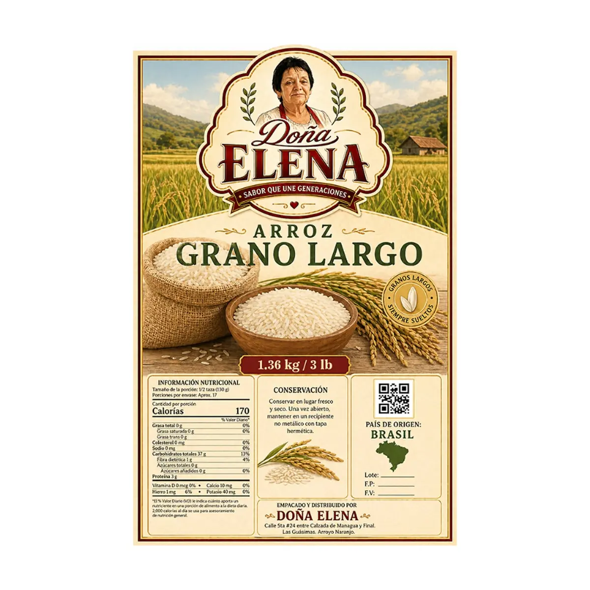 Arroz grano largo Doña Elena (1.36 kg / 3 lb) - Thumbnail 2