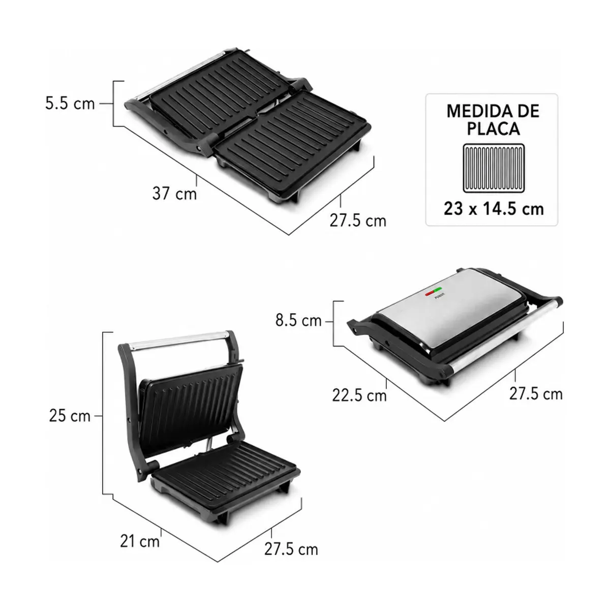 Parrilla eléctrica panini 1000 W RCA RC-123G - Thumbnail 2