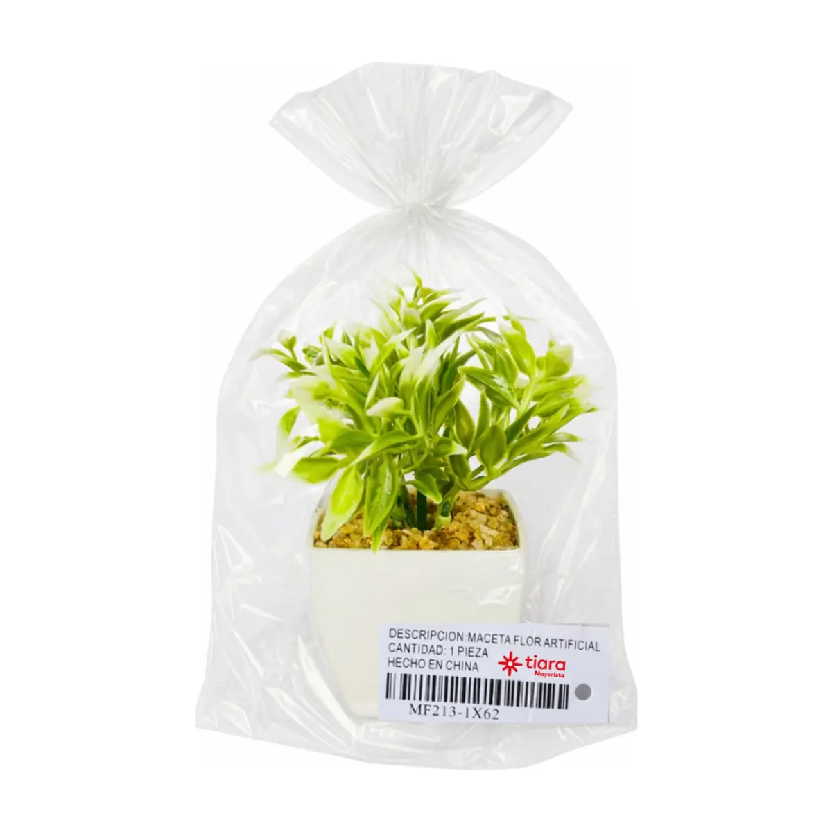 Maceta con plantas artificial verde claro y blanco Tiara - Thumbnail 2
