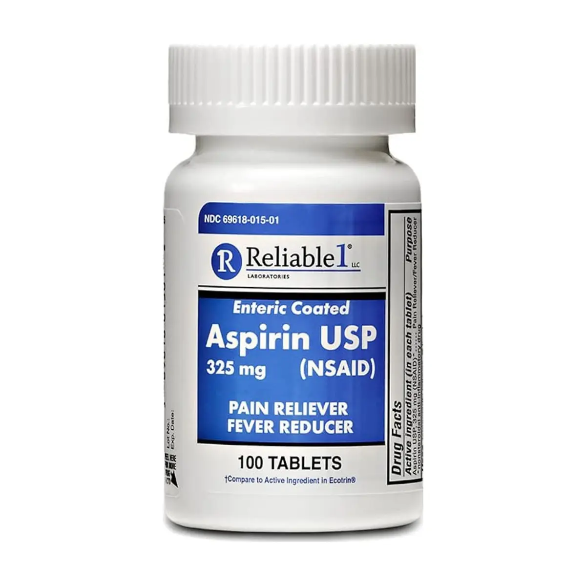 Aspirina. Ácido acetilsalicílico 325 mg Reliable-1 (100 tabletas)