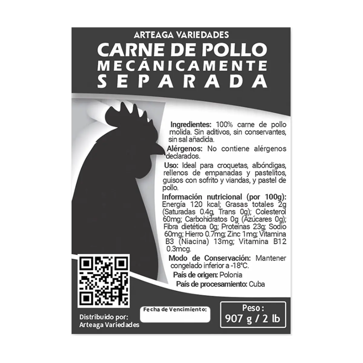 Carne de pollo mecánicamente separada Arteaga Variedades (907 g / 2 lb) - Thumbnail 2
