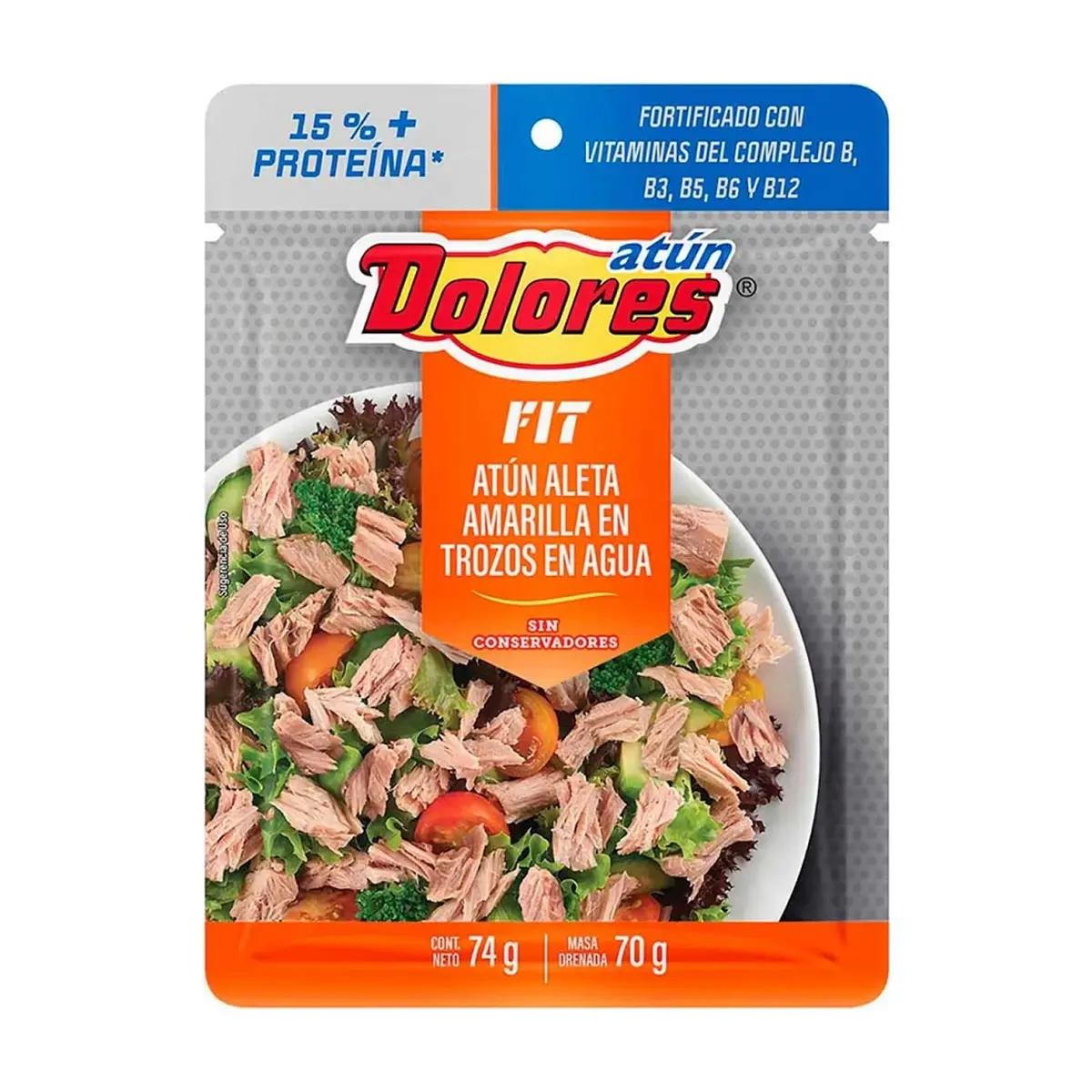 Atún aleta amarilla en trozos de agua fortificado con vitaminas del complejo B Dolores (74 g / 2.61 oz) - Miniatura 1