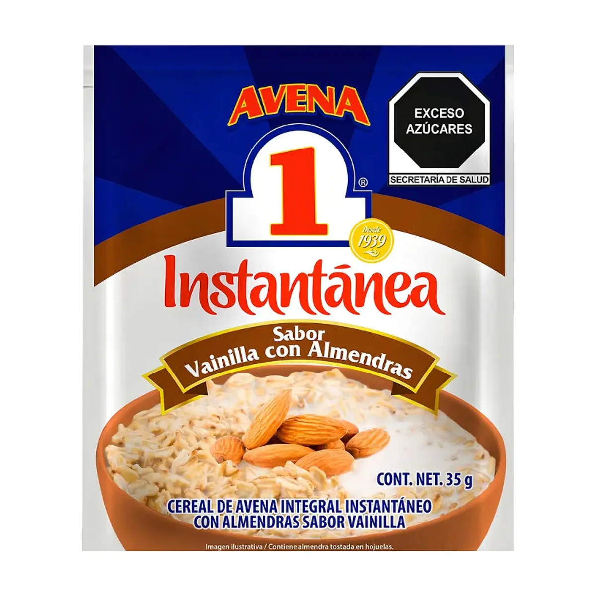 Cereal de avena integral instantáneo con almendras sabor vainilla Avena 1 (35 g / 1.23 oz) - Miniatura 3