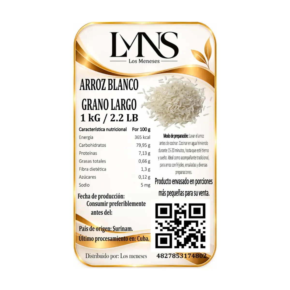 Arroz blanco grano largo Los Meneses (1 kg / 2.2 lb) - Miniatura 2